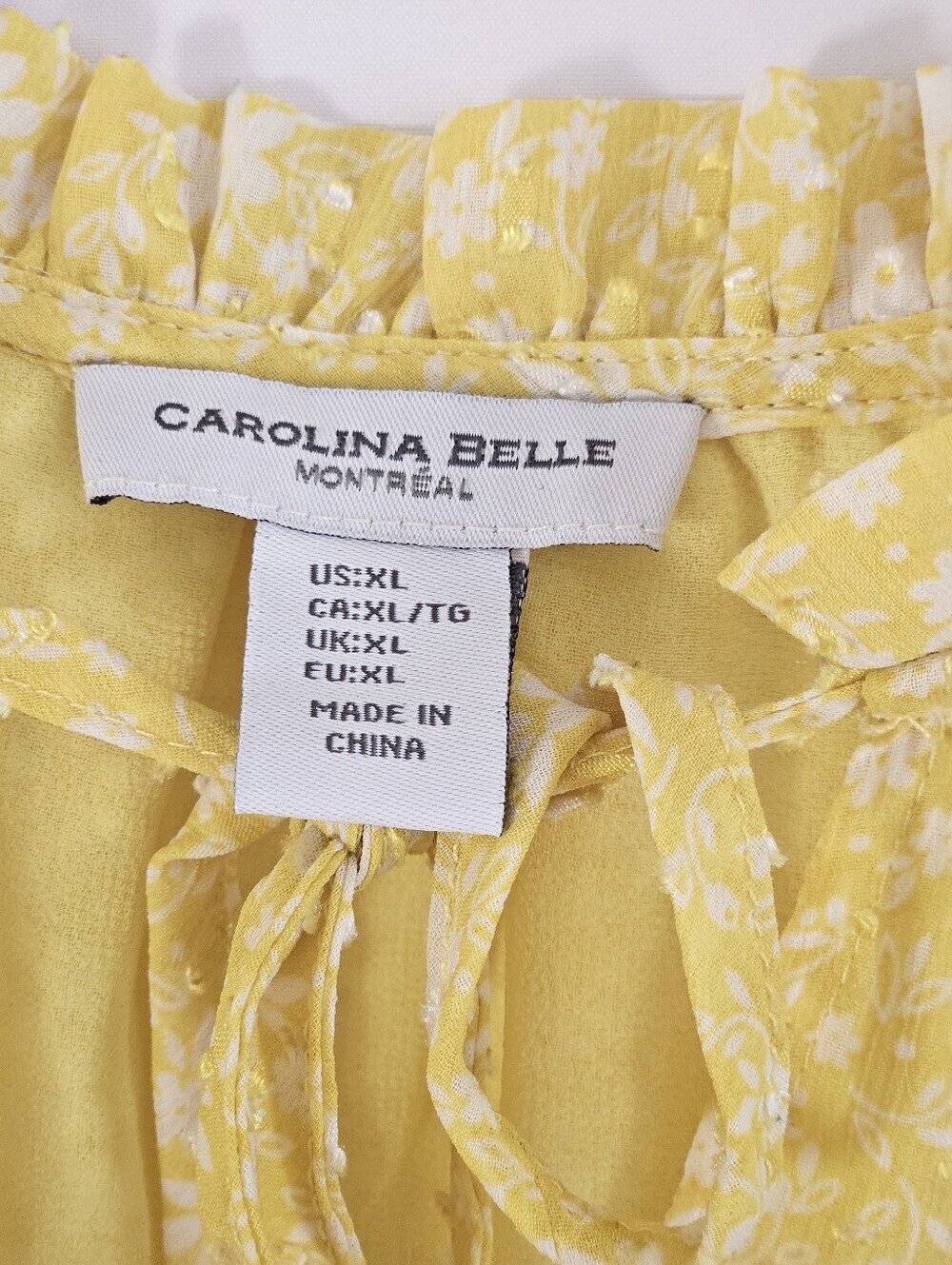 ​Carolina Belle Yellow Floral Smocked Waist Blouse XL Gold Lurex Boho - Picture 6 of 10